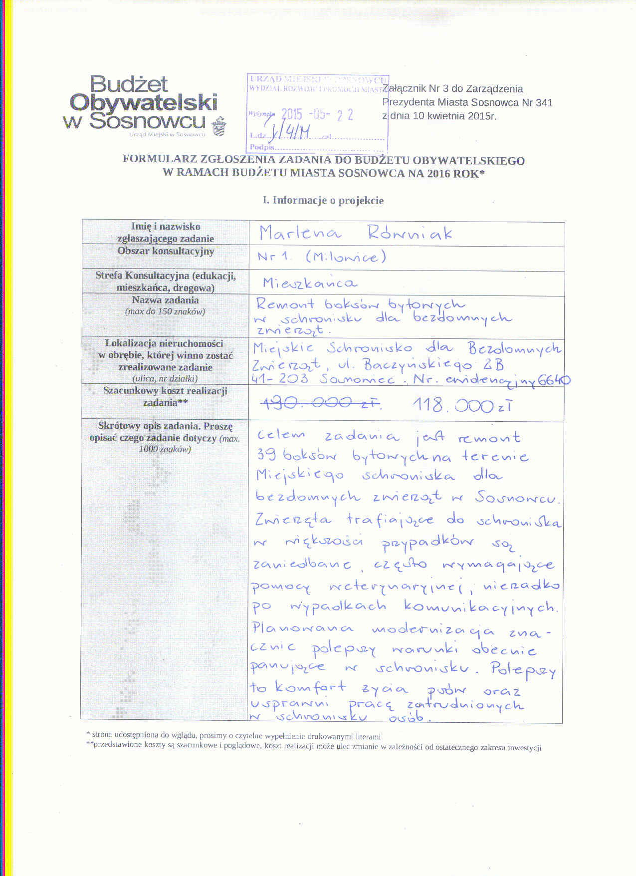 Skan formularza projektu